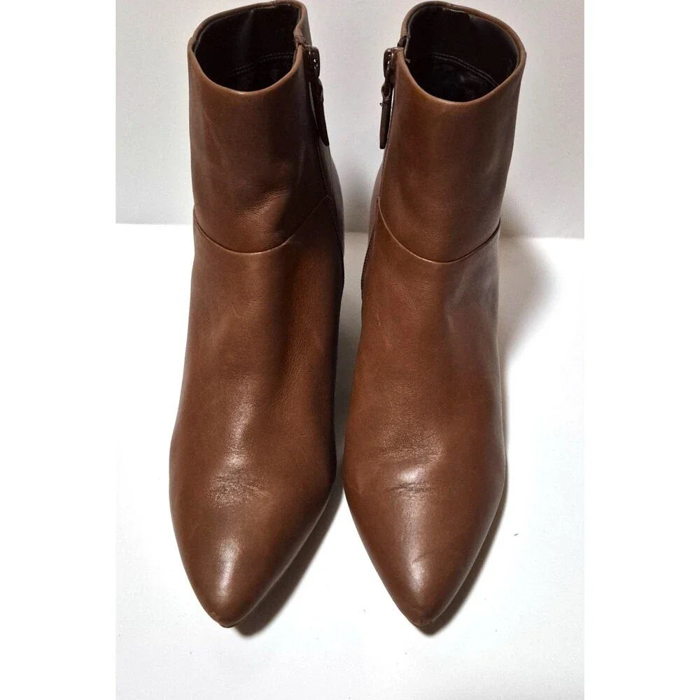 Cole Haan Women's Eneida Tan Leather Zip Up Ankle Boots With Wedge Heels Sz 8B